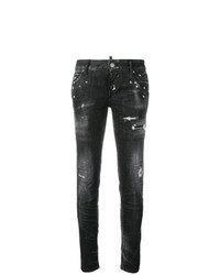 Черные рваные джинсы скинни от Dsquared2