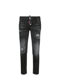 Черные рваные джинсы скинни от Dsquared2