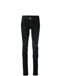 Черные рваные джинсы скинни от Philipp Plein