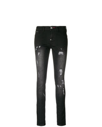 Черные рваные джинсы скинни от Philipp Plein