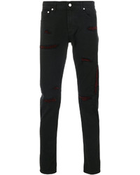Мужские черные рваные джинсы от Alexander McQueen