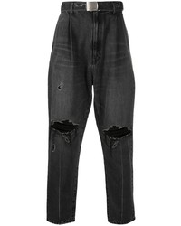 Мужские черные рваные джинсы от Doublet