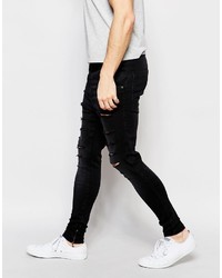 Мужские черные рваные джинсы от Siksilk