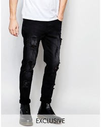 Мужские черные рваные джинсы