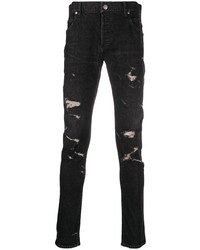 Мужские черные рваные зауженные джинсы от Balmain