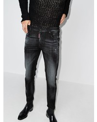 Мужские черные рваные зауженные джинсы от DSQUARED2