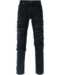Мужские черные рваные зауженные джинсы от Diesel Black Gold