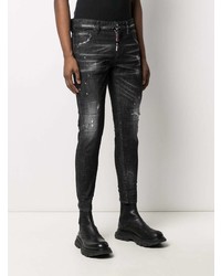 Мужские черные рваные зауженные джинсы от DSQUARED2