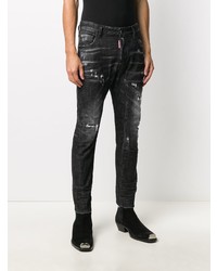 Мужские черные рваные зауженные джинсы от DSQUARED2