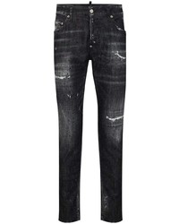 Мужские черные рваные зауженные джинсы от DSQUARED2