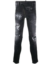 Мужские черные рваные зауженные джинсы от DSQUARED2