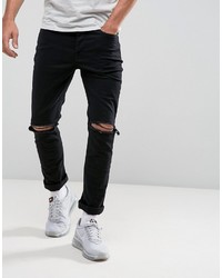 Мужские черные рваные зауженные джинсы от Hype