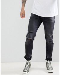 Мужские черные рваные зауженные джинсы от Le Breve