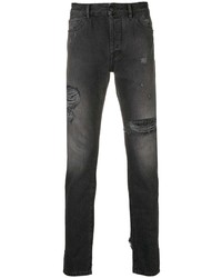 Мужские черные рваные зауженные джинсы от Marcelo Burlon County of Milan