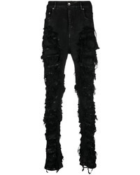 Мужские черные рваные зауженные джинсы от Rick Owens DRKSHDW