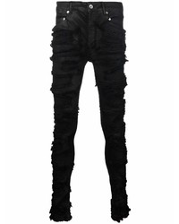 Мужские черные рваные зауженные джинсы от Rick Owens