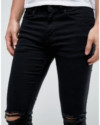 Мужские черные рваные зауженные джинсы от New Look