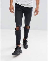 Мужские черные рваные зауженные джинсы