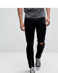 Мужские черные рваные зауженные джинсы