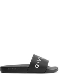 Черные резиновые сандалии на плоской подошве с принтом от Givenchy