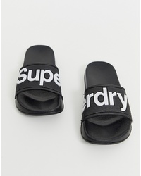 Черные резиновые сандалии на плоской подошве от Superdry