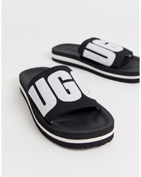 Черные сандалии на плоской подошве из плотной ткани с вышивкой от UGG