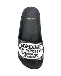 Черные сандалии на плоской подошве с принтом от Moncler