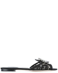 Черные сандалии на плоской подошве с украшением от Dolce & Gabbana
