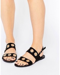 Черные сандалии на плоской подошве от Glamorous