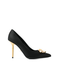 Черные сатиновые туфли с украшением от Versace