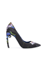 Черные сатиновые туфли с цветочным принтом от Nicholas Kirkwood