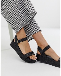 Черные соломенные сандалии на плоской подошве от New Look