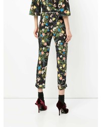 Черные узкие брюки с цветочным принтом от Erdem