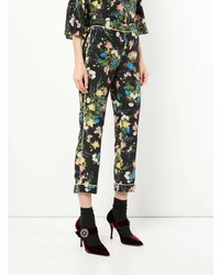 Черные узкие брюки с цветочным принтом от Erdem