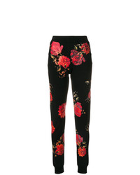 Черные узкие брюки с цветочным принтом от Philipp Plein