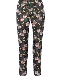 Черные узкие брюки с цветочным принтом от Suno