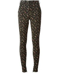 Черные узкие брюки с цветочным принтом от Victoria Beckham
