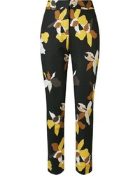 Черные узкие брюки с цветочным принтом