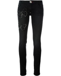 Черные хлопковые джинсы скинни с украшением от Philipp Plein