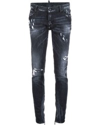 Черные хлопковые рваные джинсы скинни от Dsquared2