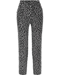 Черные шелковые брюки с леопардовым принтом