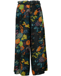 Женские черные шелковые брюки с цветочным принтом от Raquel Allegra