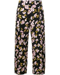 Черные шелковые классические брюки с цветочным принтом