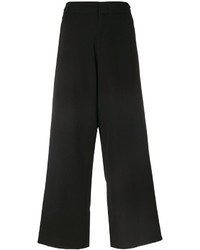 Черные шерстяные широкие брюки с вышивкой от Y's