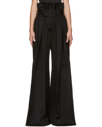 Черные шерстяные широкие брюки от Yang Li