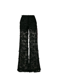 Черные широкие брюки с вышивкой от Ainea