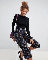 Черные широкие брюки с цветочным принтом от Influence