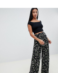 Черные широкие брюки с цветочным принтом от Missguided Petite