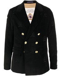 Мужской черный бархатный двубортный пиджак с вышивкой от Hilfiger Collection