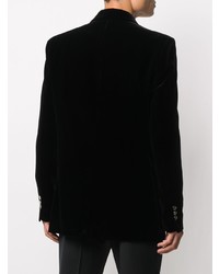 Мужской черный бархатный двубортный пиджак с вышивкой от Balmain